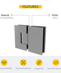 Adjustable Designer Glass To Glass Door Hinge 180 Degree Satin Finish For Frameless Shower Doors Self Centering Includes All Mounting Hardware Stainless Steel Allen Style Clamp Screws Wide Finish Options By Brixwell, solid forged brass
