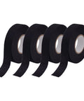 Four rolls of black heavy duty cloth electrical tape, 3/4 inch by 50 feet, for automotive and home use. Friction tape for heat shield and noise reduction.