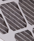 Close-up of 14x14x1 Furnace Air Filters MERV 8 Pleated With Activated Carbon For Odor Busting, detailed corner view.