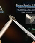 Diamond Grinding Drill Bit attached to a Dremel tool, designed for sharpening and precision carving work, 3mm shank size.