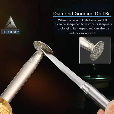 Diamond Grinding Drill Bit attached to a Dremel tool, designed for sharpening and precision carving work, 3mm shank size.