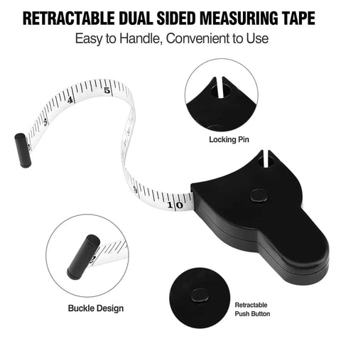 Three Piece 60 Inch Body Measuring Tape Set With Self Tightening Retractable Dual Sided 150cm Telescopic Gauge for one hand use
