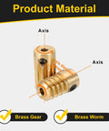 Brass worm gear set, 10T, 0.5 module, 2mm bore, right-rotation drive gear pair