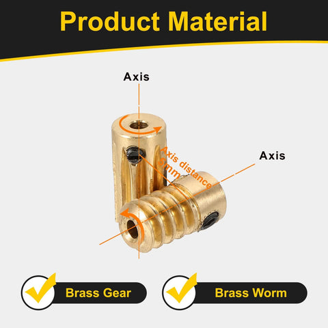 Brass worm gear set, 10T, 0.5 module, 2mm bore, right-rotation drive gear pair