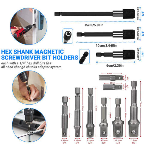 32 Piece Flexible Drill Bit Extension Set Go To 105 Degree Right Angle Attachments Hex Shank Magnetic Screwdriver Bit Holders