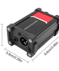Audio Isolator Box For XLR And 1/4 Inch TRS Gear, black metal, compact size with input ports, ground lift switch highlighted