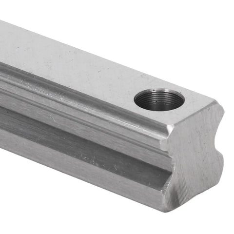 Heavy Duty Linear Guide Rail For CNC Machines And 3D Printers, High Precision Linear Motion Guideway With Smooth Sliding Rail System, Industrial Automation Quality, 200mm Bearing Steel close-up with threaded mount