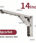 Heavy Duty Folding Shelf Brackets 2 Pack Stainless Steel Collapsible Wall Mounts Built Tough As Nails 14 Inch dimensions