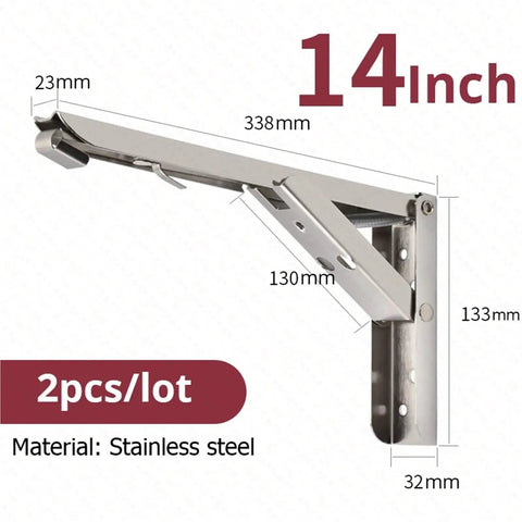 Heavy Duty Folding Shelf Brackets 2 Pack Stainless Steel Collapsible Wall Mounts Built Tough As Nails 14 Inch dimensions
