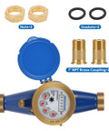 1 Inch Durable Multi Jet Water Meter With Lead Free Brass Non Pulsed Output ISO 4064 Certified shown with installation kit components