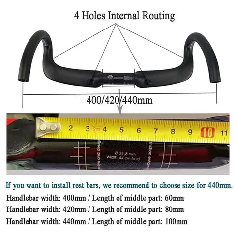 Ultra Light 31.8mm Carbon Road Bike Handlebar 400mm Wide Internal Routing 3K Matte Black Drop 127mm Reach 104mm T700 Fiber Lightweight