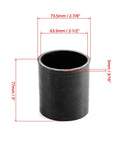 Black Straight Silicone Hose Coupler 2.5 Inch ID, shown with measurements, part of Four Piece 2.5 Inch ID, Four Ply Heavy Duty Go-To Reinforced Marine And Industrial Grade Hose For High Temperature Applications, Flexible Durable Connector Set.