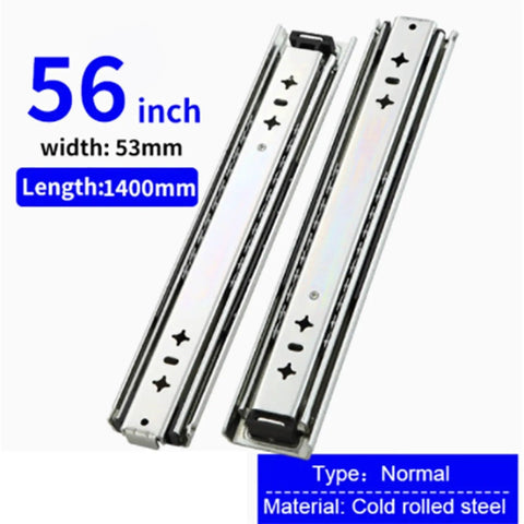 Rock Solid Heavy Duty Drawer Slides Full Extension Soft Close Runners Featuring Smooth Ball Bearing Glides For Seamless Cabinet Storage And Effortless Opening In Every Room 58 Inch, showing 56 inch cold rolled steel slides.