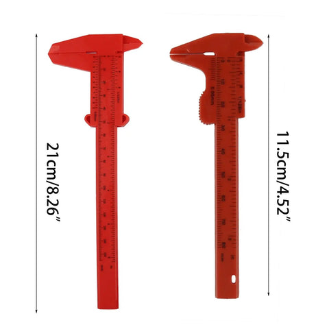 Depth Vernier Caliper Micrometer Gauge Measuring Tool, Multifunctional Depth Caliper for Measuring Length Tool Digital Gauge Vernier in red color, showing 21cm and 11.5cm measurements.
