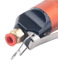 Close-up of Snazzy Pneumatic Air Scissors With S4 Blades, featuring red air inlet and detailed metal assembly for precision cutting.