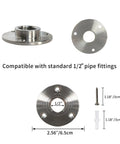 Stainless Steel Floor Flange 1/2 Inch, Set Of 2, 304 Pipe Fitting For Plumbing And Industrial Use with dimensions and compatibility shown