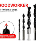 Pro 6 Pc Woodworking Drill Bit Set With Precision Three Point Hole Opener And Punching Tool For Electric Or Hand Drills, tri-point drill bits.