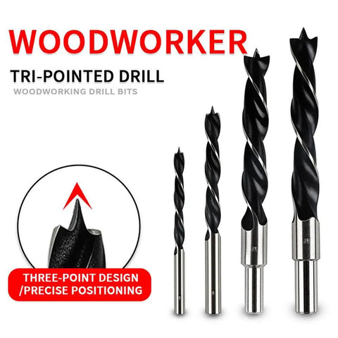 Pro 6 Pc Woodworking Drill Bit Set With Precision Three Point Hole Opener And Punching Tool For Electric Or Hand Drills, tri-point drill bits.
