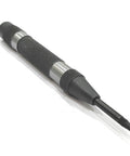 Heavy Duty Automatic Center Punch With Replaceable Hardened Steel Tip Spring Loaded Precision Marking Tool For Shop And Metalworking Projects, side view with knurled grip.