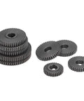 Heavy Duty 9 Piece Metal Gear Set For Mini Lathe Precision Machined rust-proof gears stacked and arranged for replacement parts.