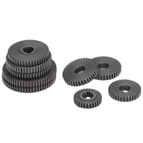Heavy Duty 9 Piece Metal Gear Set For Mini Lathe Precision Machined rust-proof gears stacked and arranged for replacement parts.