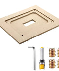 No Sweat Router Table Insert Plate Template Kit With Solid Density Board Quickset Threaded Inserts And Razor Sharp Flush Trim Blade for 9x11 inch cuts.