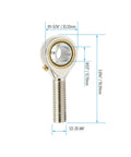 Rock Solid One Half Inch Bore Spherical Rod End Bearing And Jam Nut Set Built Tough for Heavy Duty Steering Linkage, dimensions shown.