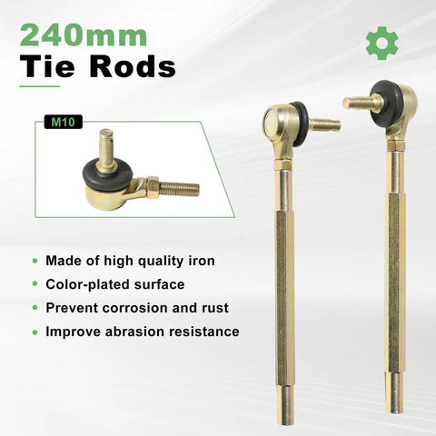 240mm tie rods from All In One Go Kart Steering Kit With Rugged Rack And Pinion Setup shown in detail.