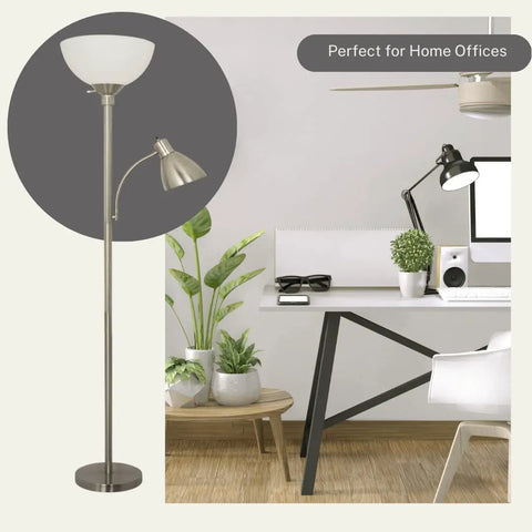 Adjustable Metal Floor Lamp With Side Reading Light In Satin Nickel Finish 150 Watt Go To Modern Mother Daughter Standing Lamp