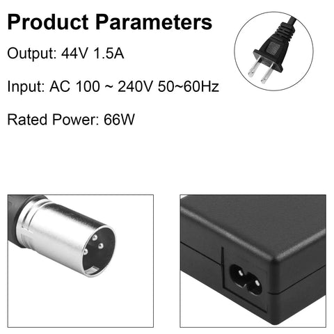 44V 1.5A Scooter Battery Charger For 36V Lead Acid Batteries With 3-Pin XLR Connector 100-240V Input product parameters