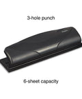 Mini 3 Hole Punch, 6 Sheet Capacity, Portable Desktop Hole Punch for Home Office or School, Compact Black Paper Punch