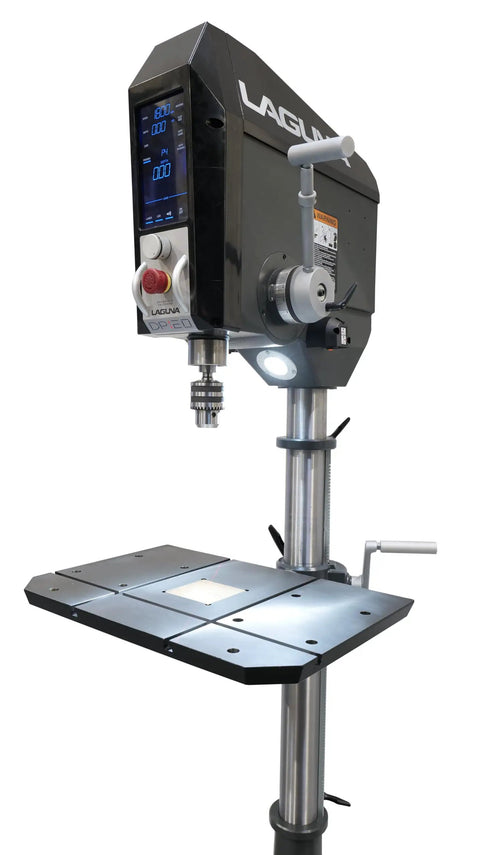 Top Notch Benchtop Drill Press 1.5 HP 110V With Touch Screen Smart Panel showing precision depth control and robust base.