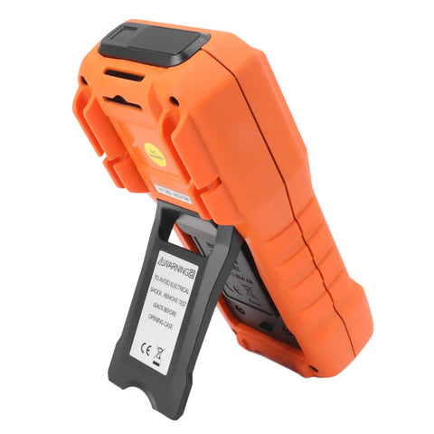 Rear view of Go To Insulation Resistance Tester Megohmmeter for Electrical Equipment Maintenance with stand extended.