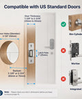 Slick Keyless Entry Door Lock With Keypad Electronic Deadbolt installation dimensions showing door thickness and compatible types.