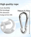 Double Snatch Block And Tackle Pulley System With Thirty Two Feet Of One Quarter Inch Rope And Hook Easy Install Heavy Duty Cable Pulley For Garage Attic Kayak Bike Lifting Up To One Hundred Fifty Pounds Side Opening Design, 70mm carabiner hook with 1/4 inch rope