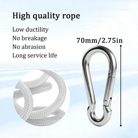 Double Snatch Block And Tackle Pulley System With Thirty Two Feet Of One Quarter Inch Rope And Hook Easy Install Heavy Duty Cable Pulley For Garage Attic Kayak Bike Lifting Up To One Hundred Fifty Pounds Side Opening Design, 70mm carabiner hook with 1/4 inch rope
