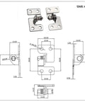 Stainless steel adjustable torque stop hinge, left-handed, 2.0 N·m, with mounting screws (front view)
