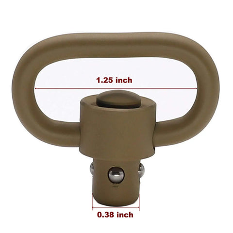 Badass Two Pack Heavy Duty Push Button QD Sling Swivels In Tan Built From Military Grade Steel With A One Point Two Five Inch Loop for quick release.