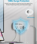 Two Foot Short Extension Cord Power Strip With Flat Plug Six Outlets And Three USB Ports 5V 3.4A 17W Surge Protector Wall mount