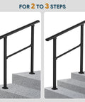 Built Tough Outdoor Step Handrails For Seniors, Rock Solid Stair Railing Kit with riser for 2 to 3 steps in black.