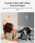 Child and dog captured day and night by Indoor Home Security Cam 4MP 2K With WiFi 6 Plug In Cam For 360 Degree Pet And Baby Monitoring.