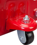 Detail of wheel on 1.5 Ton Hydraulic Trolley Floor Jack With Blow Mold Carrying Case, Heavy Duty Steel Car Jack For DIY Garage Use, Red
