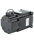 NEMA 23 stepper motor with permanent magnet brake, side view, black housing, 56mm frame.