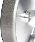 Close-up of the Pro Grade 8 Inch Grinding Wheel with One Quarter Inch Radius 180 Grit CBN Five Eighths Inch Arbor for Ferrous Metals