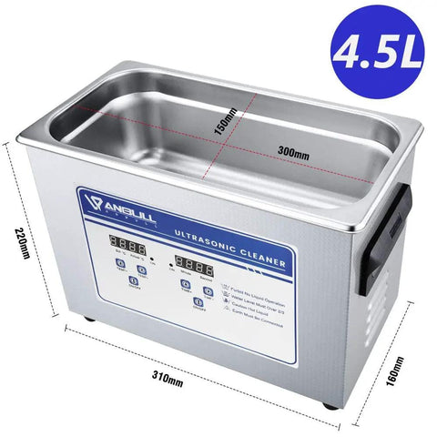 Heavy Duty 4.5L Ultrasonic Cleaner With 180W Cleaning Power And 150W Heating 304 Stainless Steel Tank Pro Grade Digital Timer LCD Display