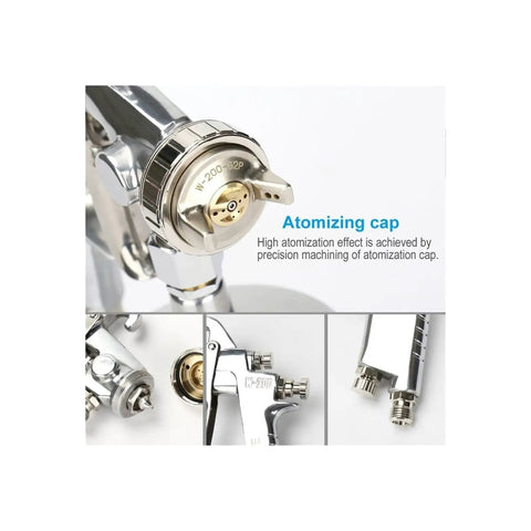 Close-up view of the atomizing cap on the Professional Manual Pneumatic Paint Sprayer With Hella Adjustable Wide Fan Pattern.