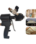 Professional PU Foam Spray Upgrade Gun With Air Purge Valve And Rugged Carrying Case For Smooth Polyurea Coating and Quick Cleanup Like A Boss On Construction Sites, side view.