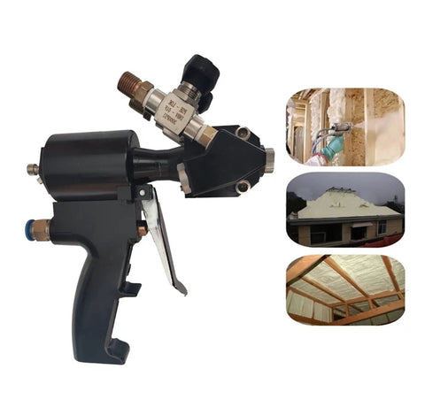 Professional PU Foam Spray Upgrade Gun With Air Purge Valve And Rugged Carrying Case For Smooth Polyurea Coating and Quick Cleanup Like A Boss On Construction Sites, side view.