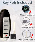Keyless Entry Remote Fob Replacement For Nissan Altima Versa Sentra 2019 2020 2021 2022 2023, 5 Button 433MHz FCC KR5TXN4 shown with circuit board, battery, and blank key.