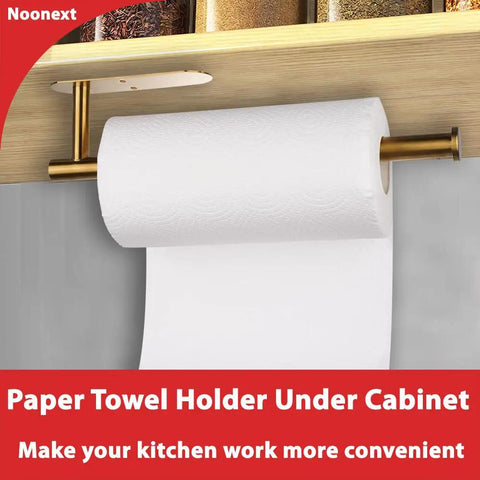 Self Adhesive Paper Towel Holder Under Cabinet Mount No Drilling in brushed gold with paper roll